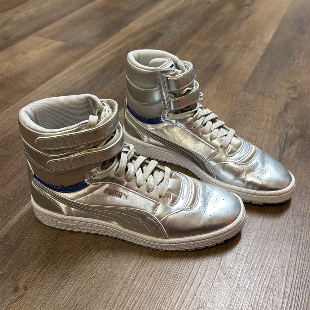 Puma silver high top sneakers size 8 women’s